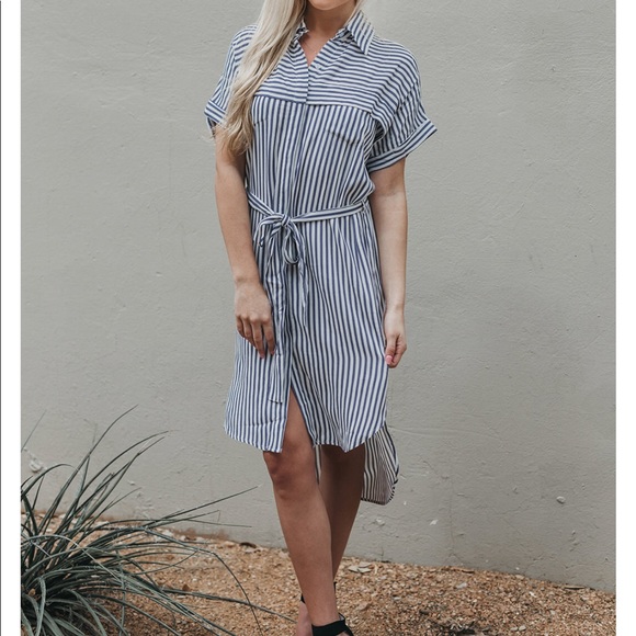 LAST ONE! Striped Buttondown Midi Dress - Blue - Picture 6 of 8